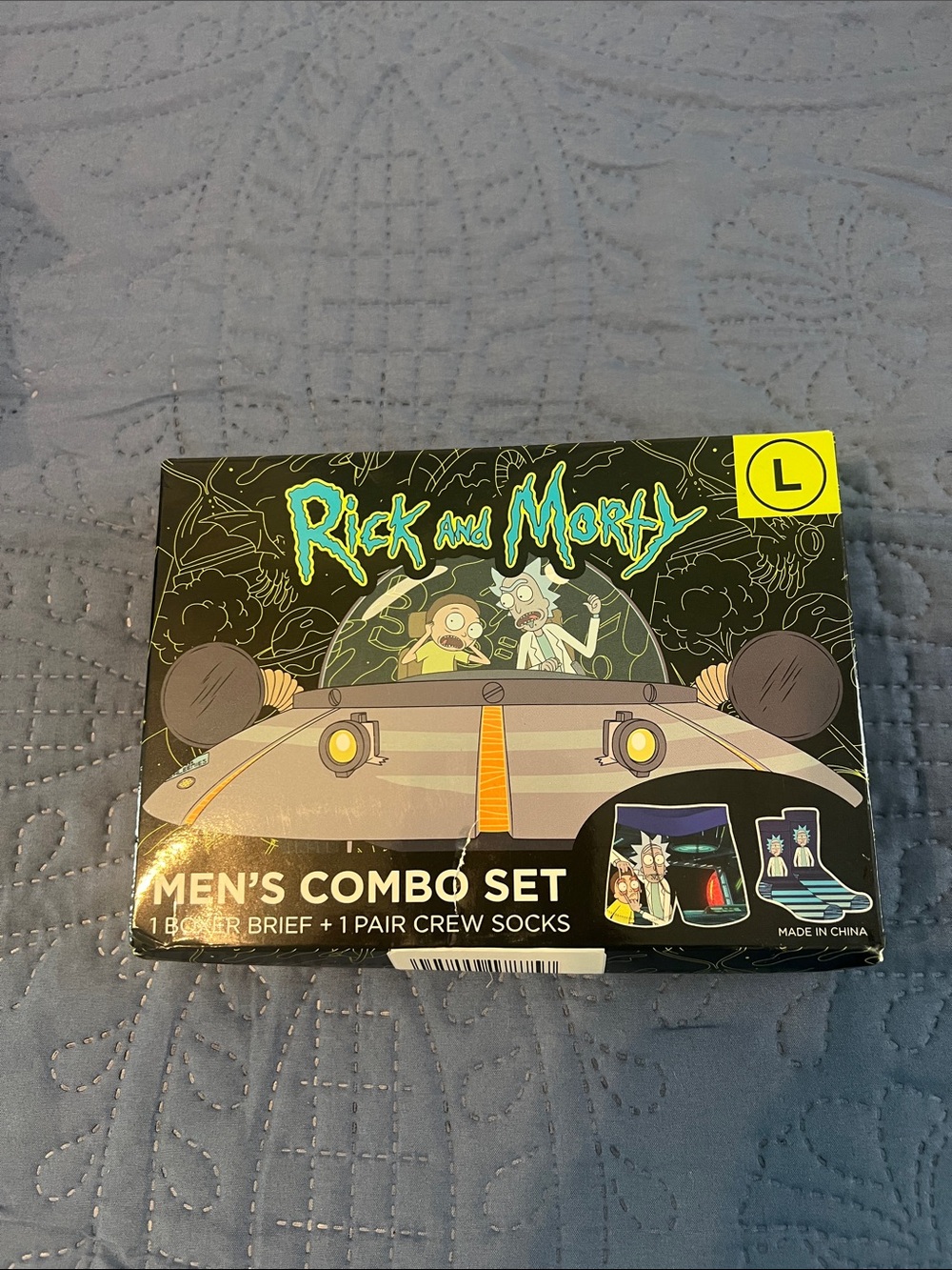 Rick and Morty Men’s Combo Set - Black Brief & Crew Socks (Large)